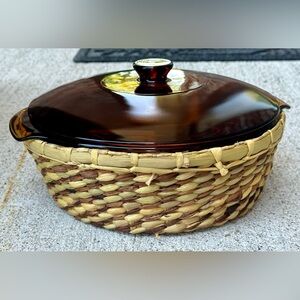 🌟Vintage Anchor Hocking Harvest Amber Basket Buffet 2 Quart Casserole